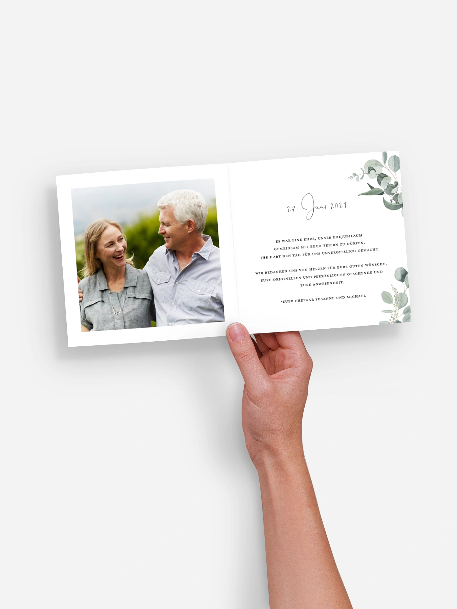 Danksagung zur Silberhochzeit Eucalyptus Love