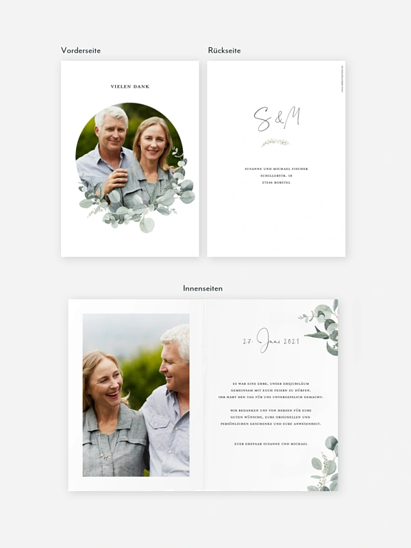 Danksagung zur Silberhochzeit Eucalyptus Love