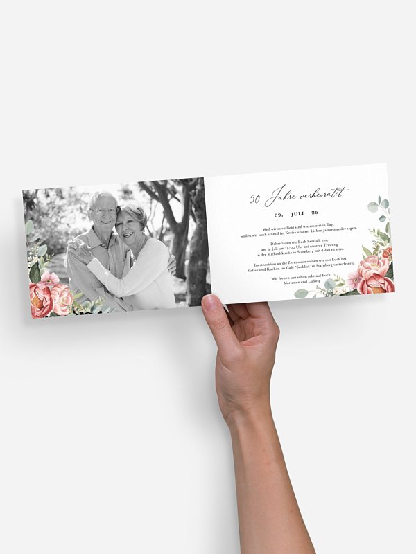 Einladung zur Goldenen Hochzeit Peach Peony Wreath