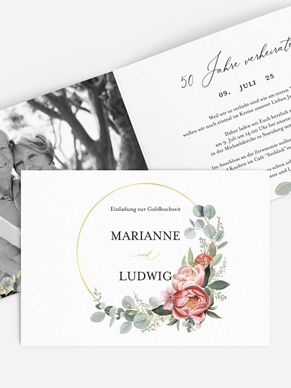 Einladung zur Goldenen Hochzeit Peach Peony Wreath