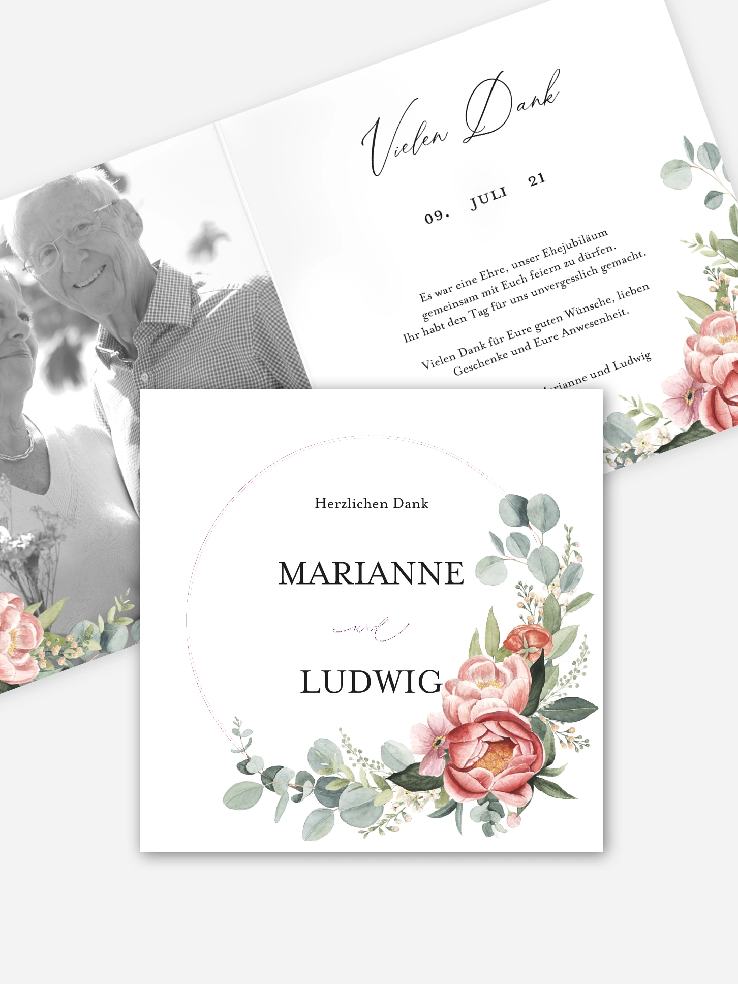 Danksagung zur Goldenen Hochzeit Peach Peony Wreath