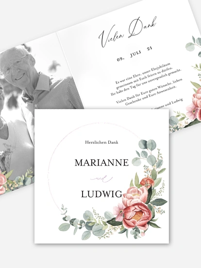Danksagung zur Goldenen Hochzeit Peach Peony Wreath
