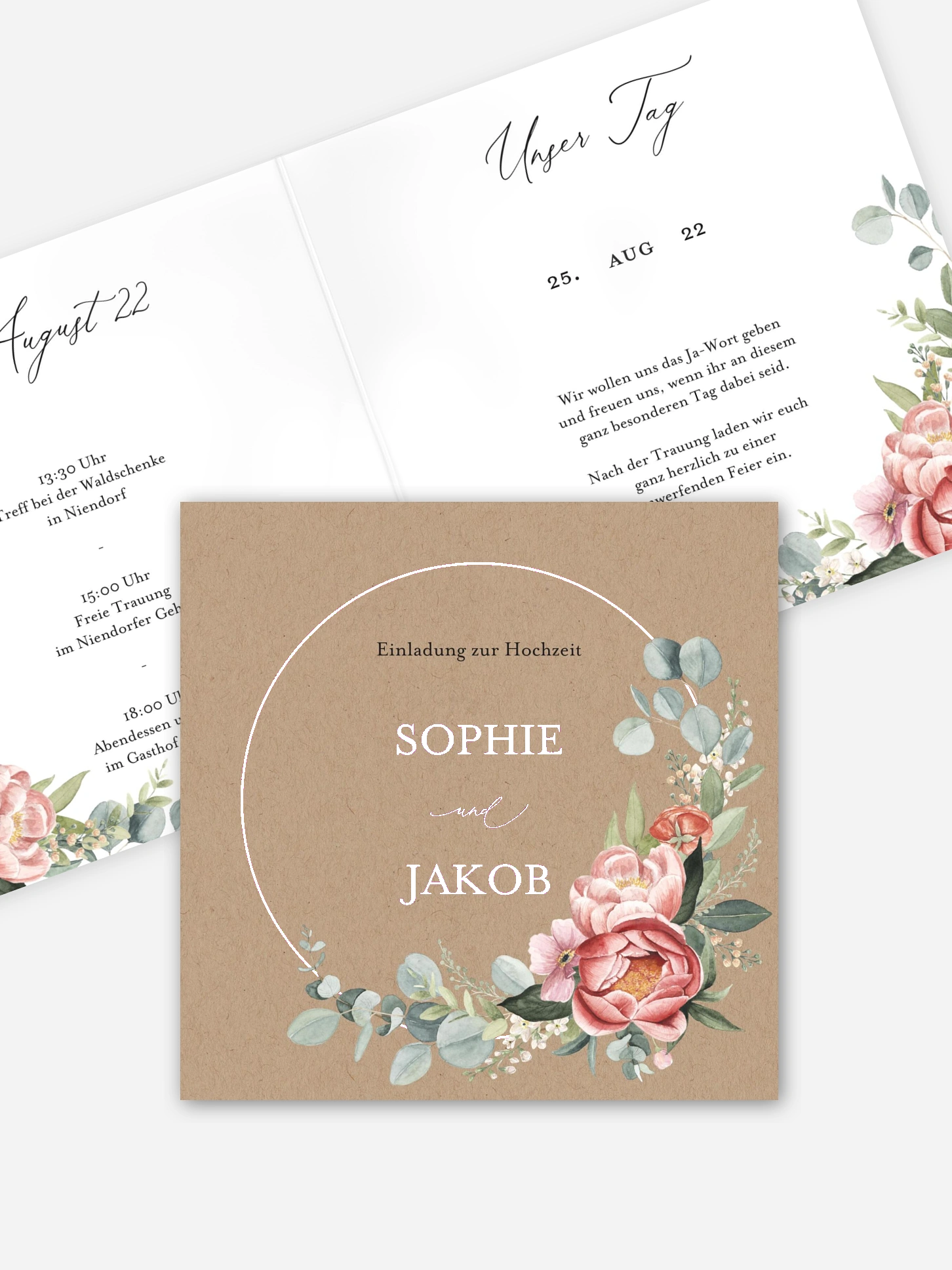 Hochzeitseinladung Peach Peony Wreath