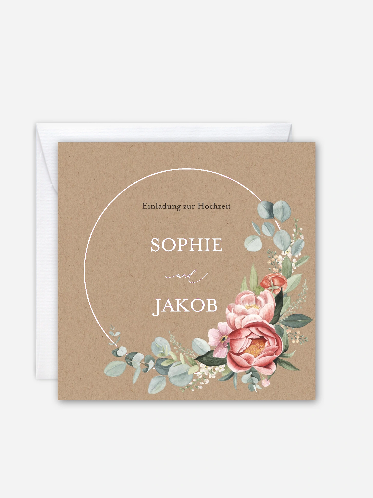 Hochzeitseinladung Peach Peony Wreath