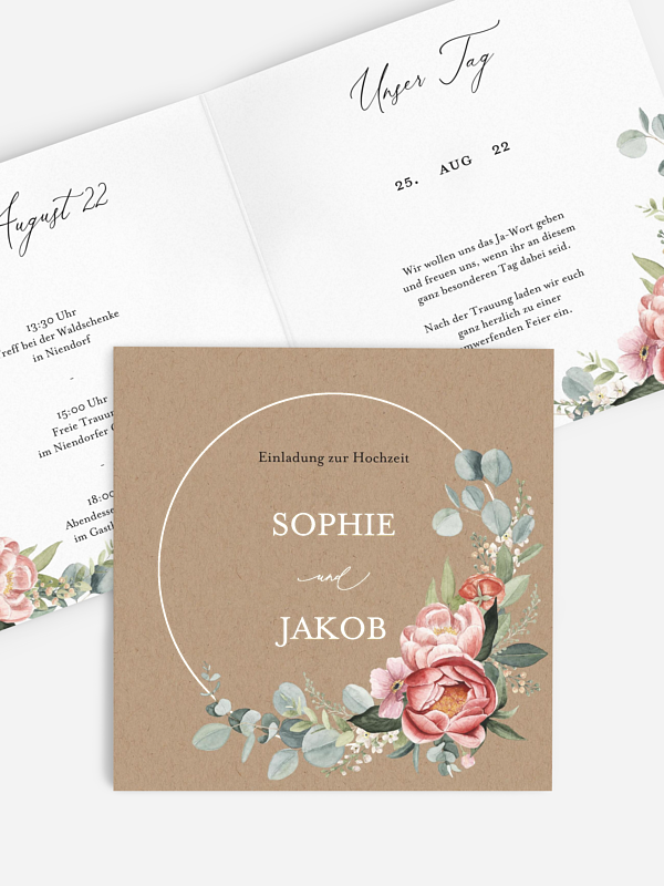 Hochzeitseinladung Peach Peony Wreath