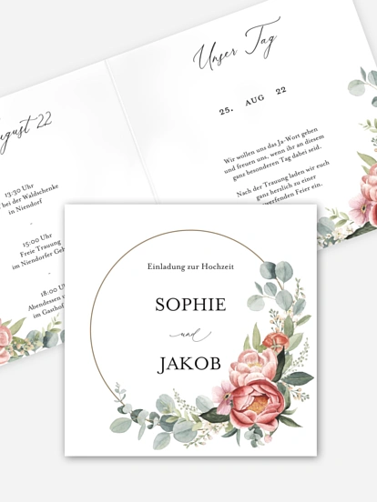 Hochzeitseinladung Peach Peony Wreath