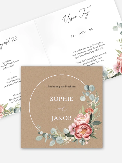 Hochzeitseinladung Peach Peony Wreath