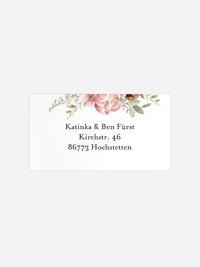 Empfängeraufkleber Silberhochzeit Peach Peony Wreath