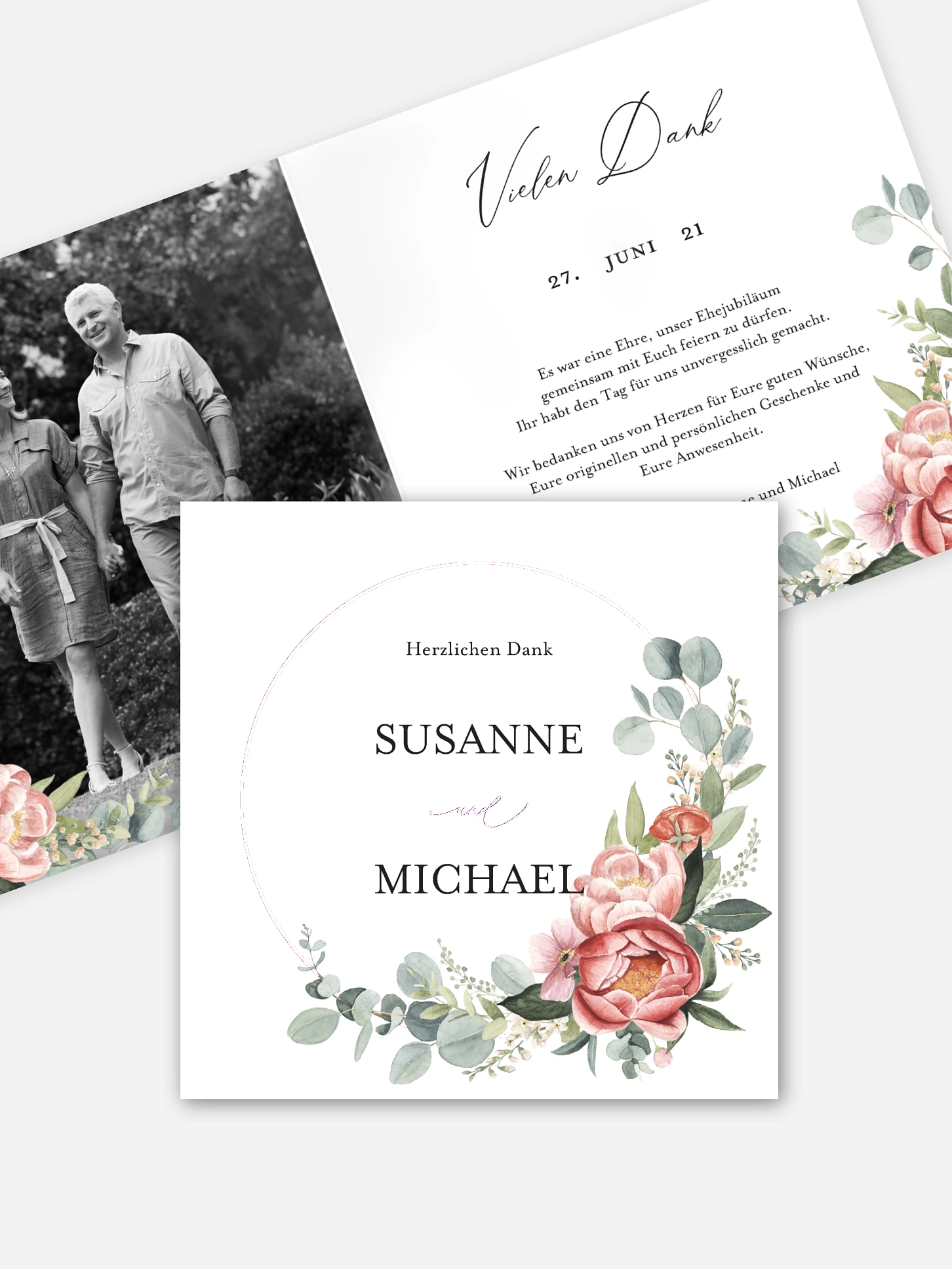 Danksagung zur Silberhochzeit Peach Peony Wreath