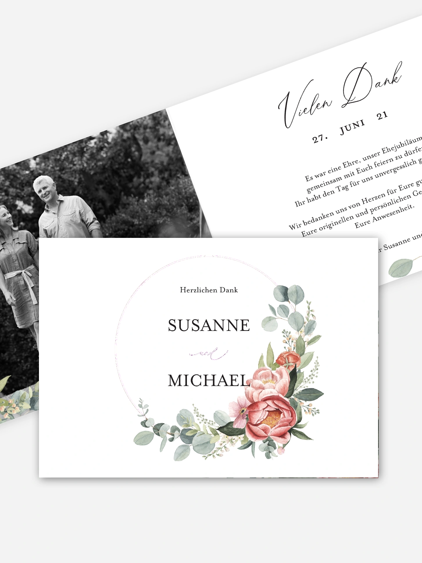 Danksagung zur Silberhochzeit Peach Peony Wreath