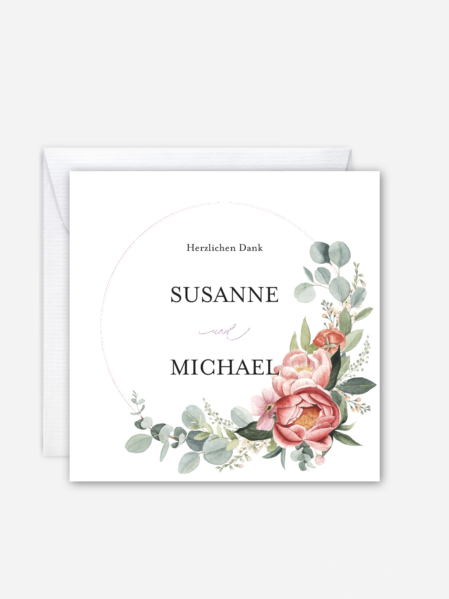 Danksagung zur Silberhochzeit Peach Peony Wreath