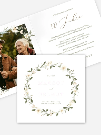 Einladung zur Goldenen Hochzeit Floral Charm