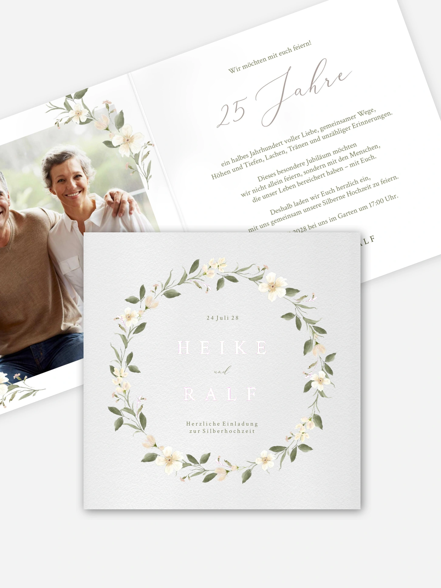 Einladung zur Silberhochzeit Floral Charm