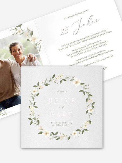 Einladung zur Silberhochzeit Floral Charm