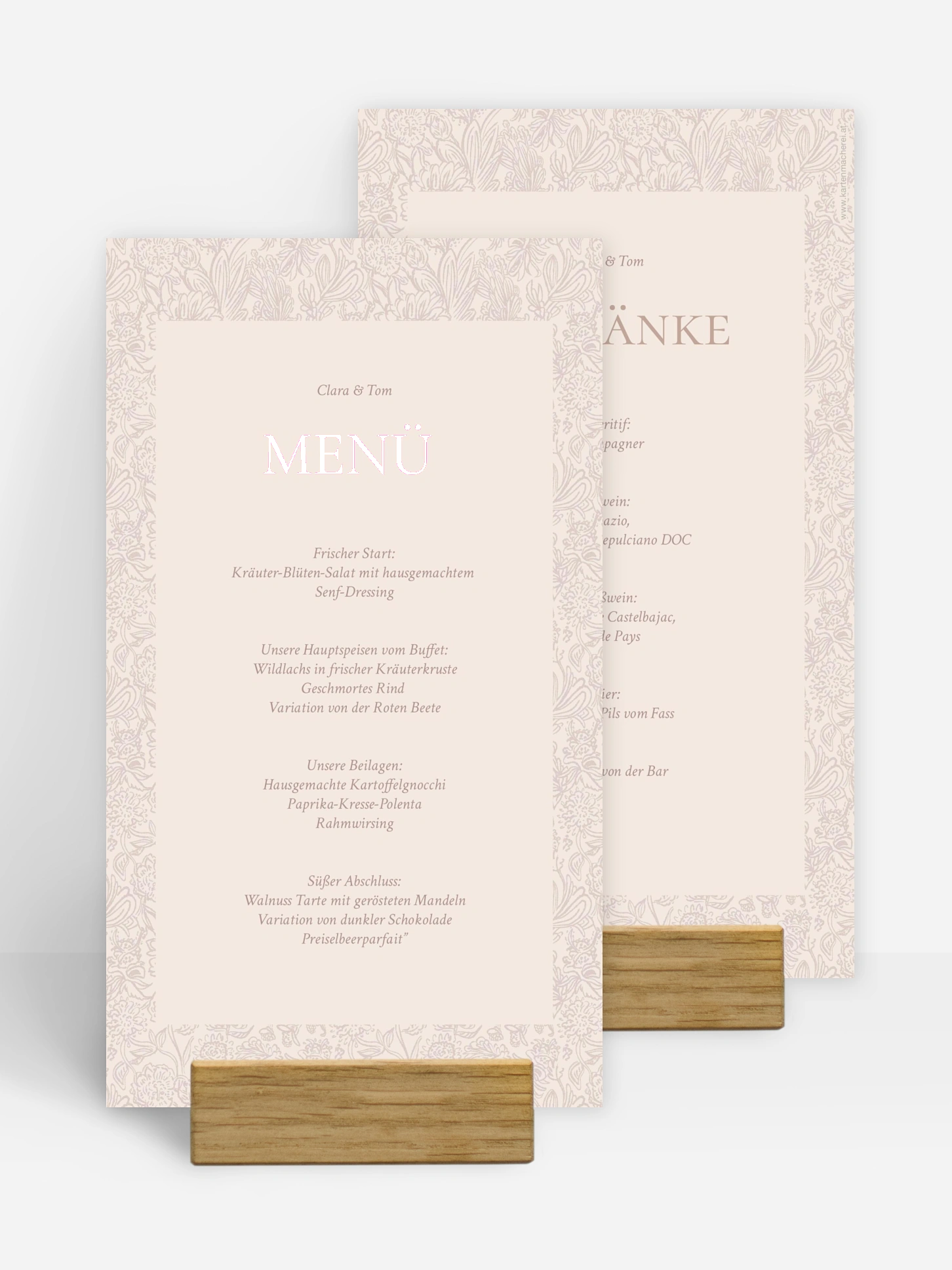 Menükarte Hochzeit Liebesgeschichte