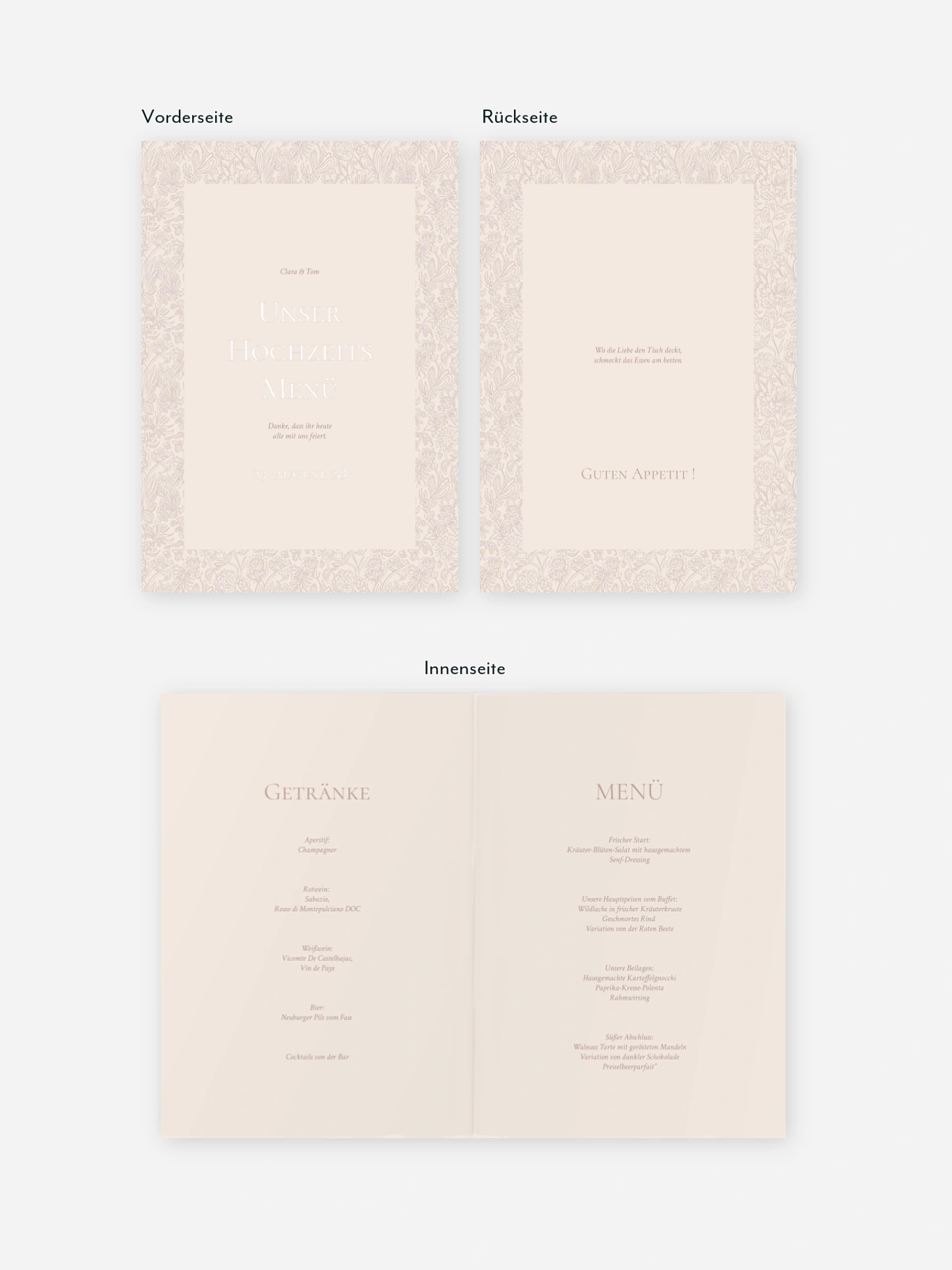 Menükarte Hochzeit Liebesgeschichte