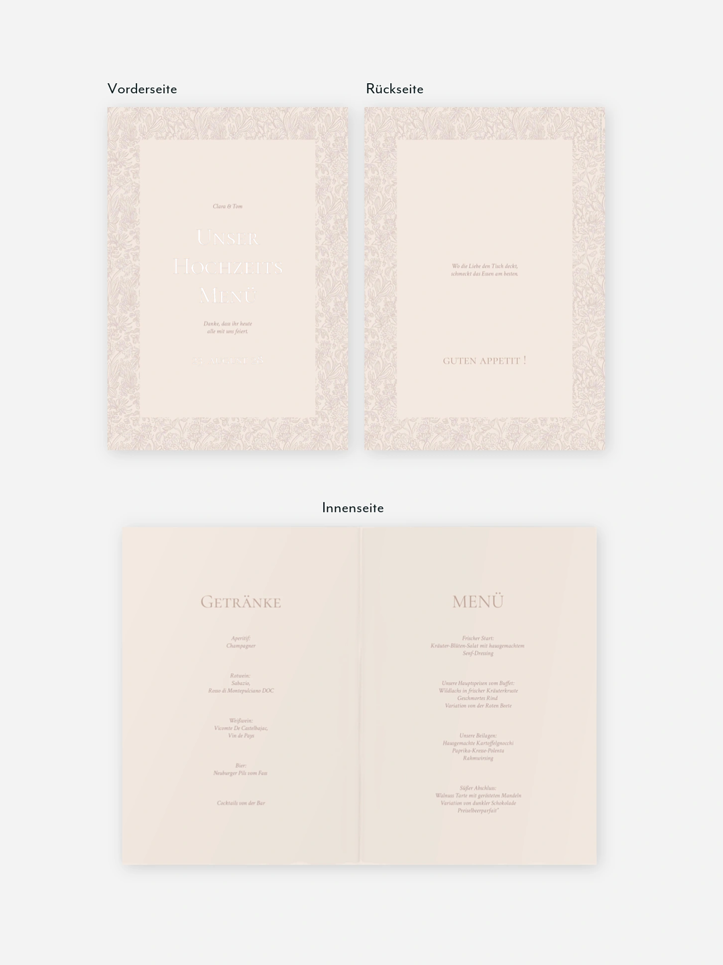 Menükarte Hochzeit Liebesgeschichte