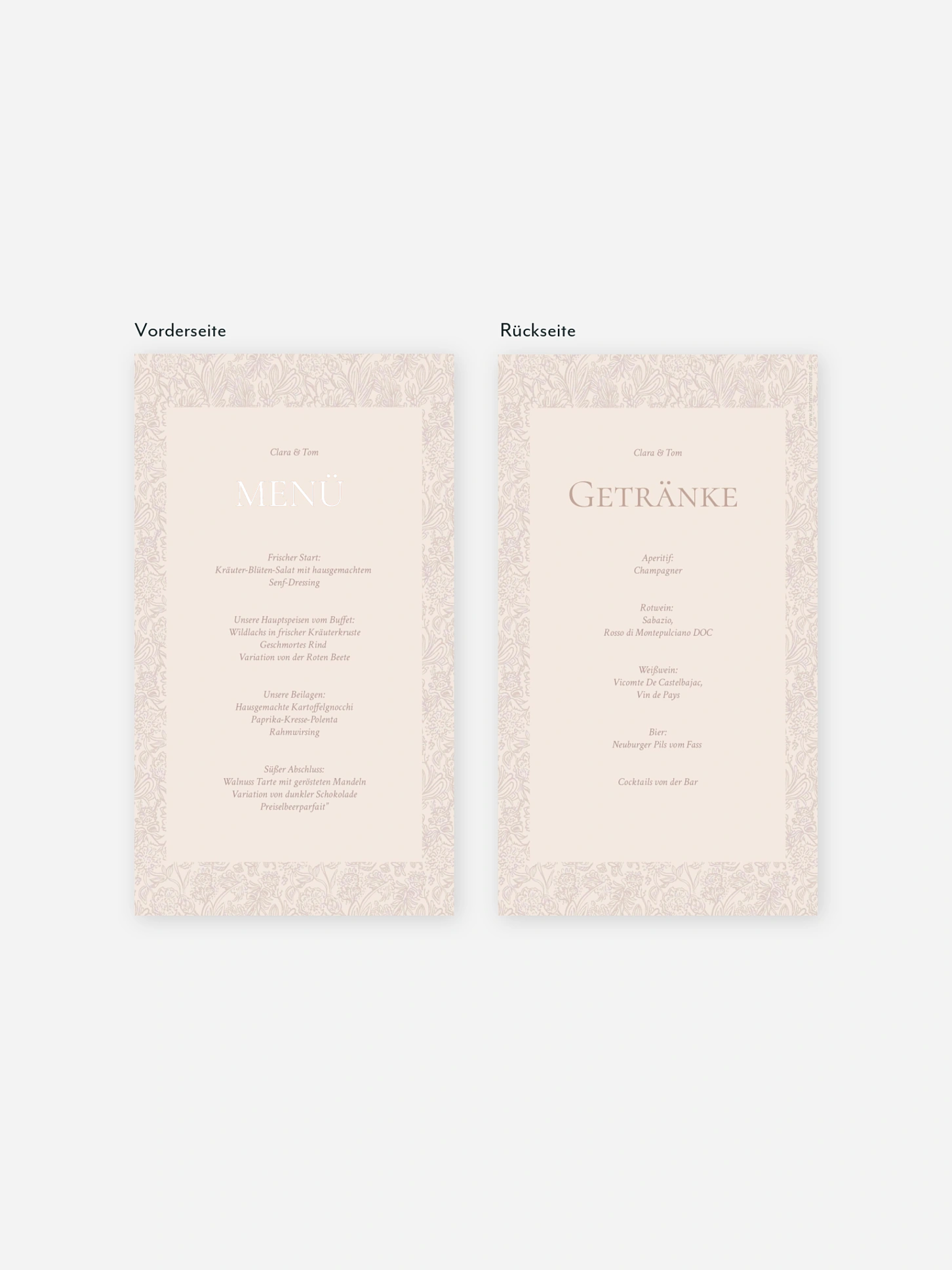 Menükarte Hochzeit Liebesgeschichte