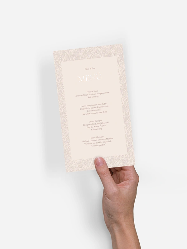 Menükarte Hochzeit Liebesgeschichte
