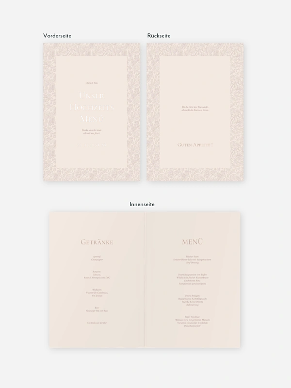 Menükarte Hochzeit Liebesgeschichte