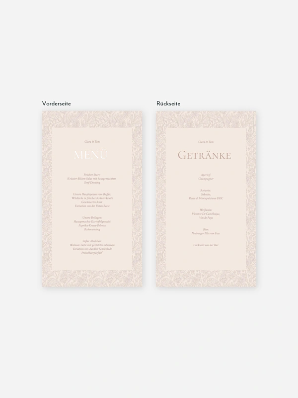Menükarte Hochzeit Liebesgeschichte