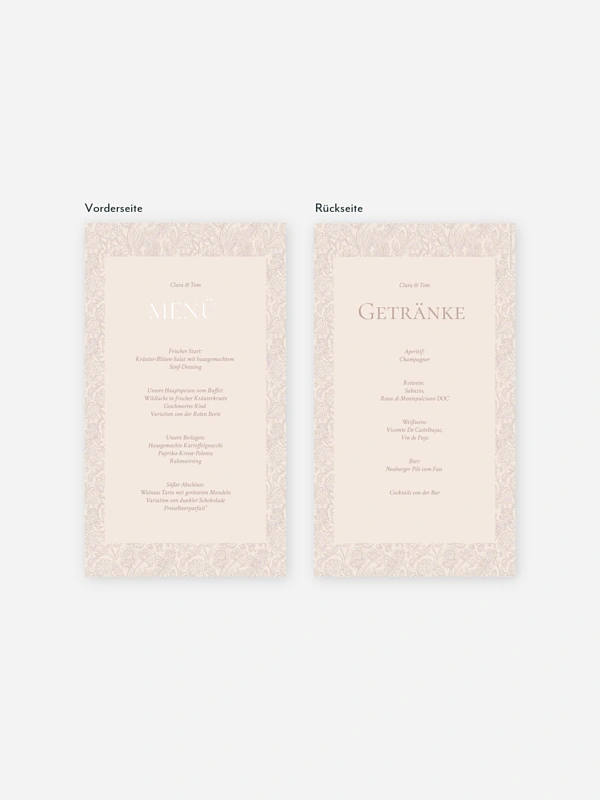 Menükarte Hochzeit Liebesgeschichte
