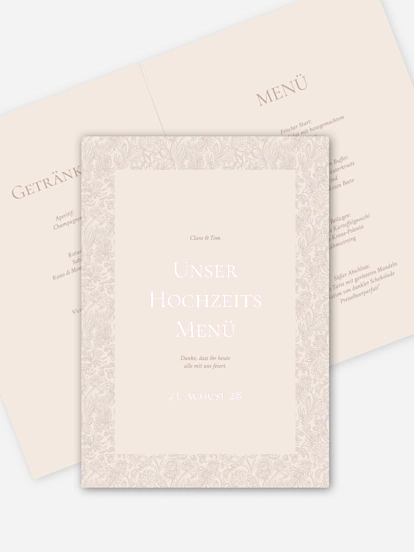 Menükarte Hochzeit Liebesgeschichte