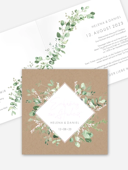 Hochzeitseinladung Rustic Gold and Green