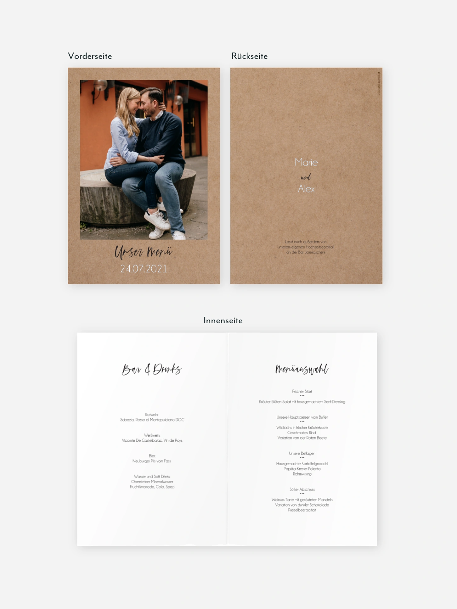 Menükarte Hochzeit Photo Strip