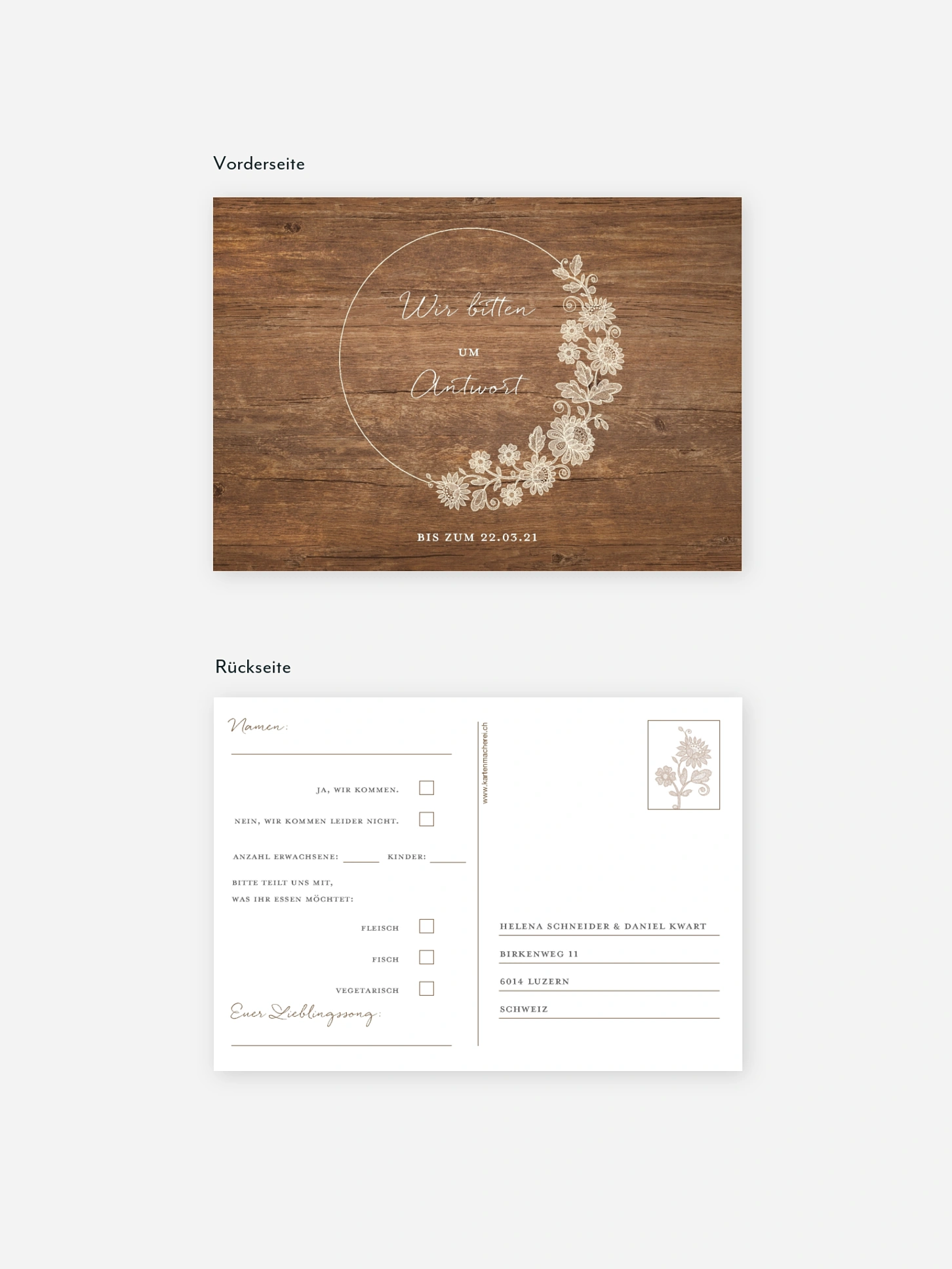 Antwortkarte Hochzeit Lace Loop