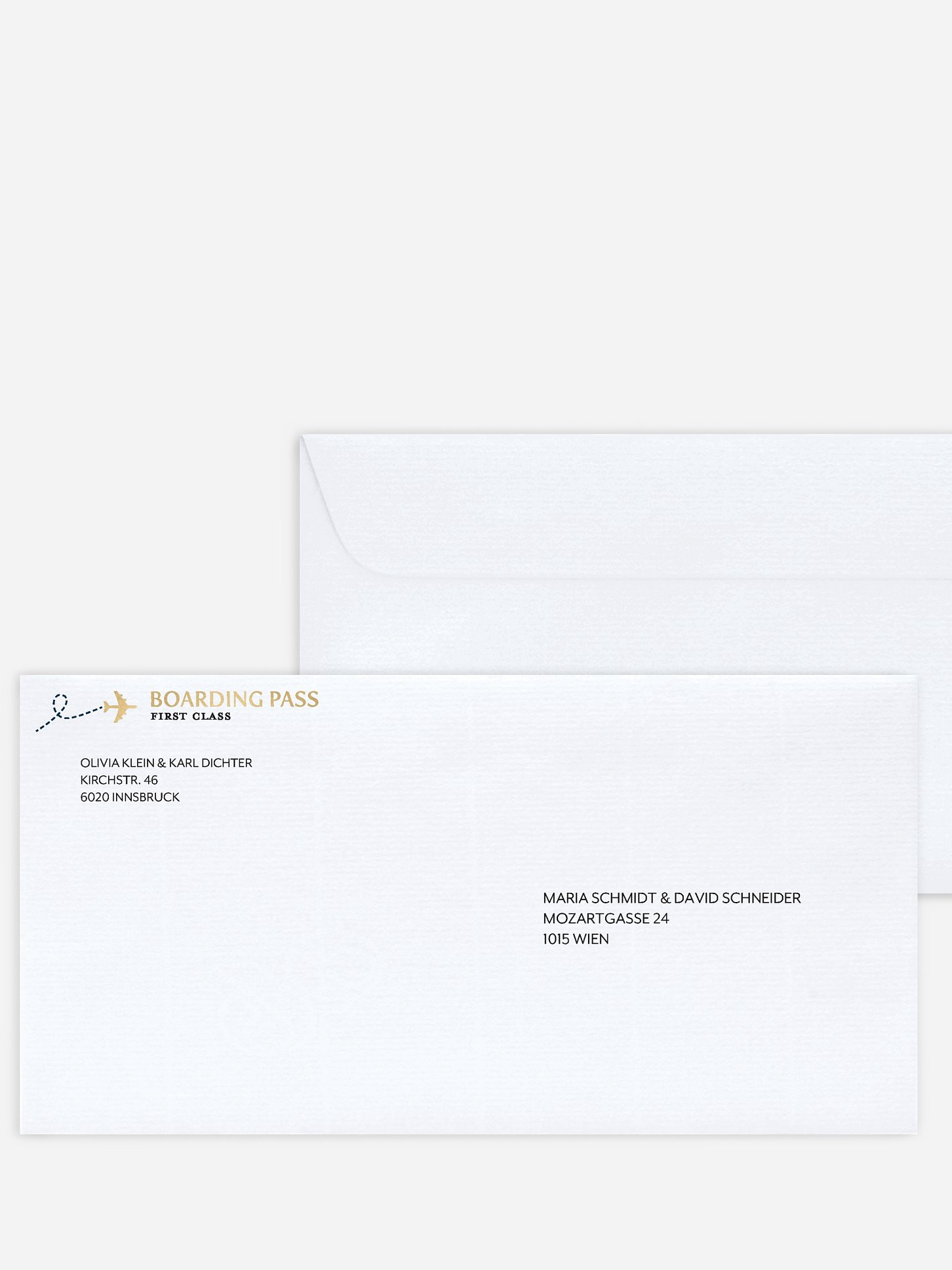 Bedruckter Briefumschlag Hochzeit Boarding Pass