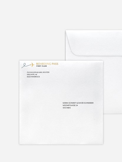 Bedruckter Briefumschlag Hochzeit Boarding Pass