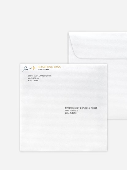 Bedruckter Briefumschlag Hochzeit Boarding Pass