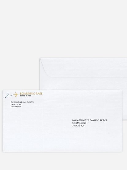 Bedruckter Briefumschlag Hochzeit Boarding Pass
