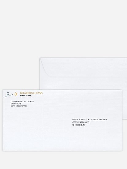 Bedruckter Briefumschlag Hochzeit Boarding Pass