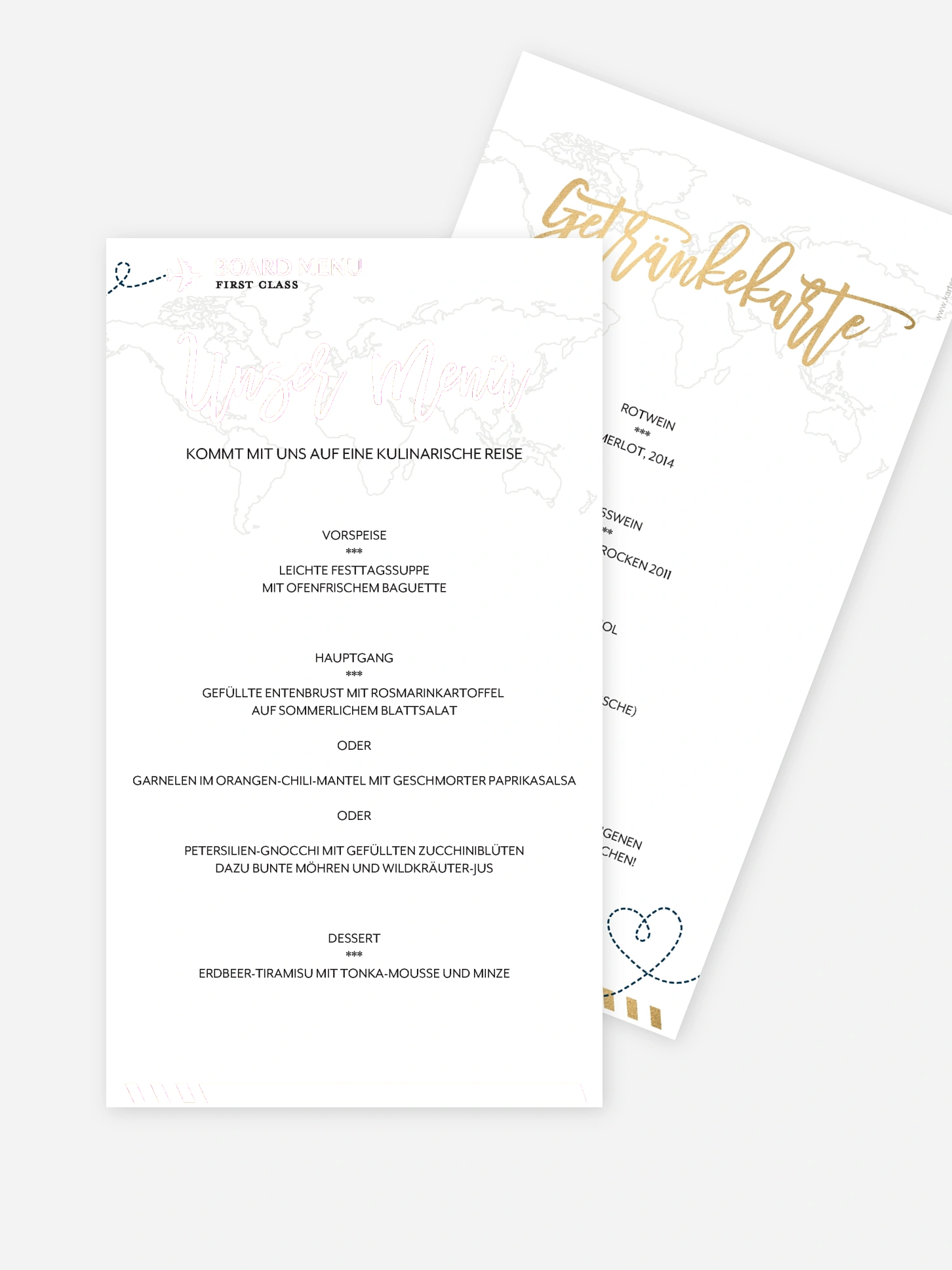 Menükarte Hochzeit Boarding Pass