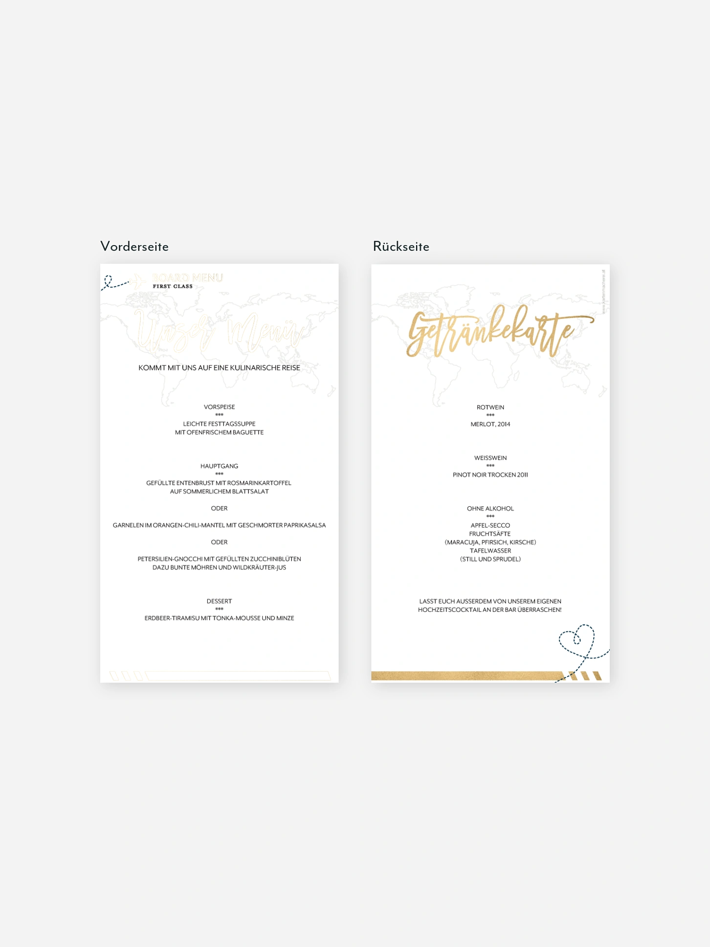 Menükarte Hochzeit Boarding Pass