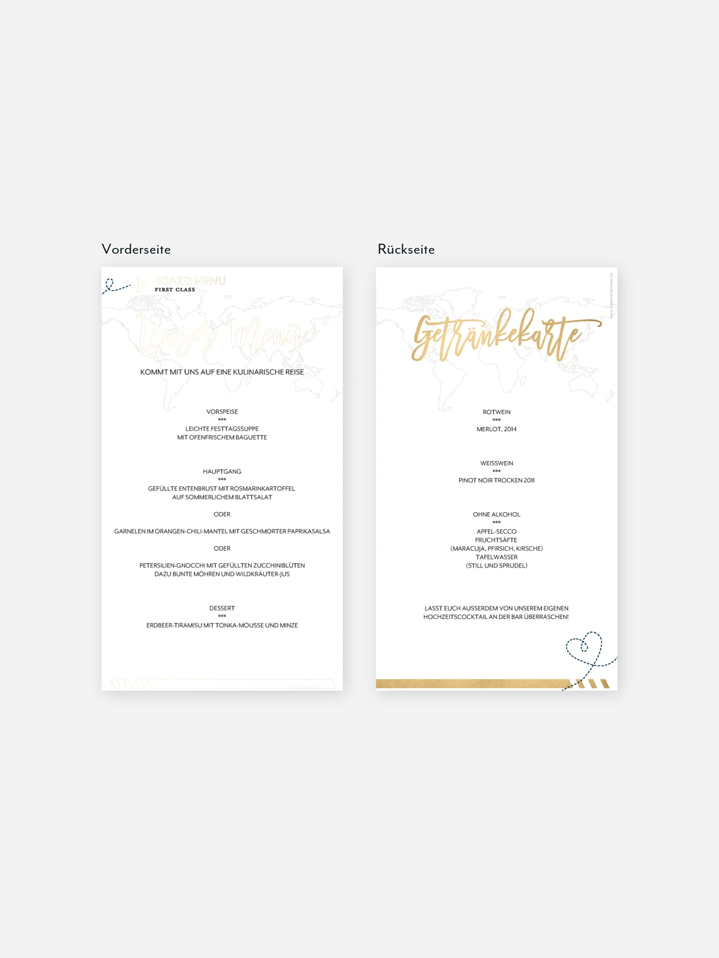 Menükarte Hochzeit Boarding Pass