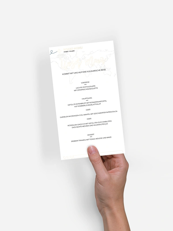 Menükarte Hochzeit Boarding Pass