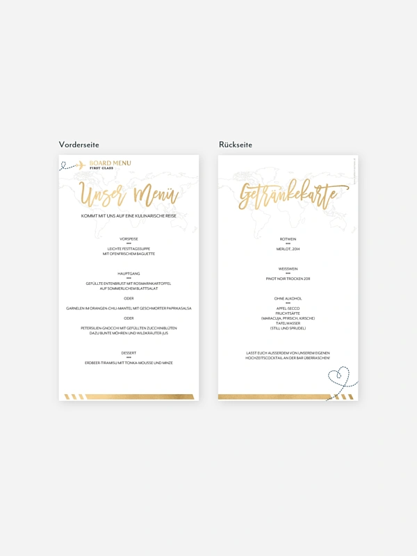 Menükarte Hochzeit Boarding Pass