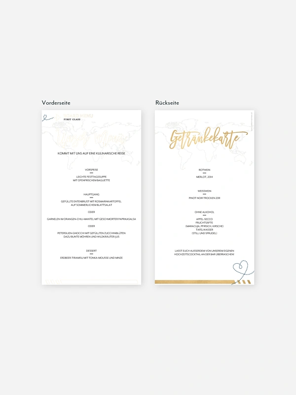 Menükarte Hochzeit Boarding Pass