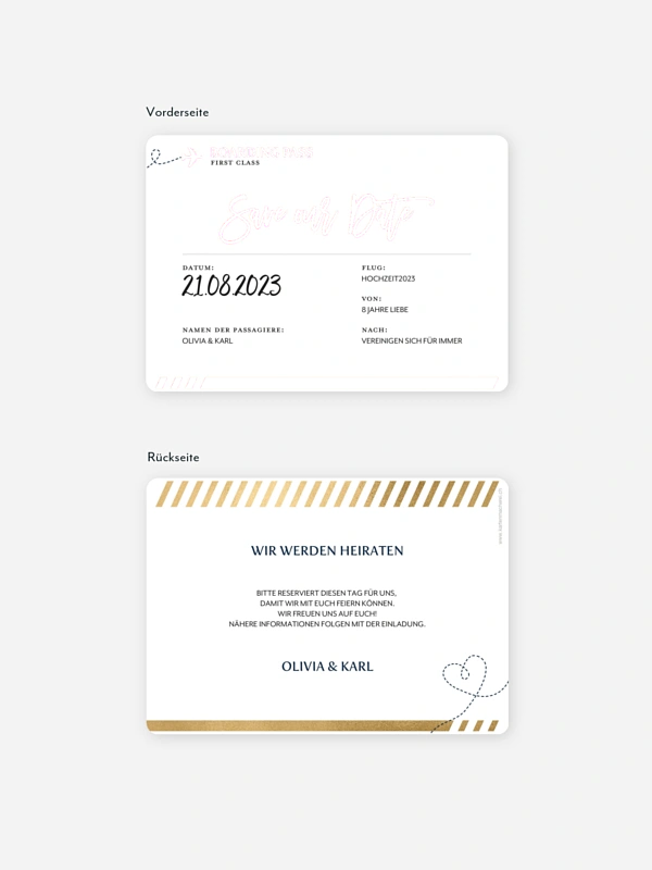 Save-the-Date Karte Boarding Pass