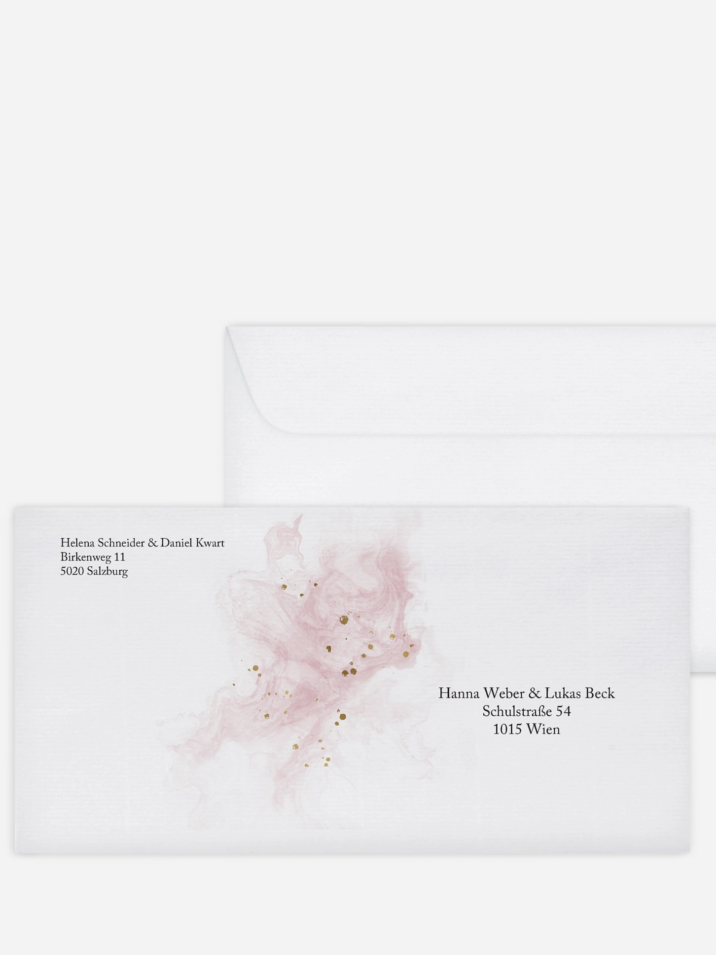 Bedruckter Briefumschlag Hochzeit Rose Marble