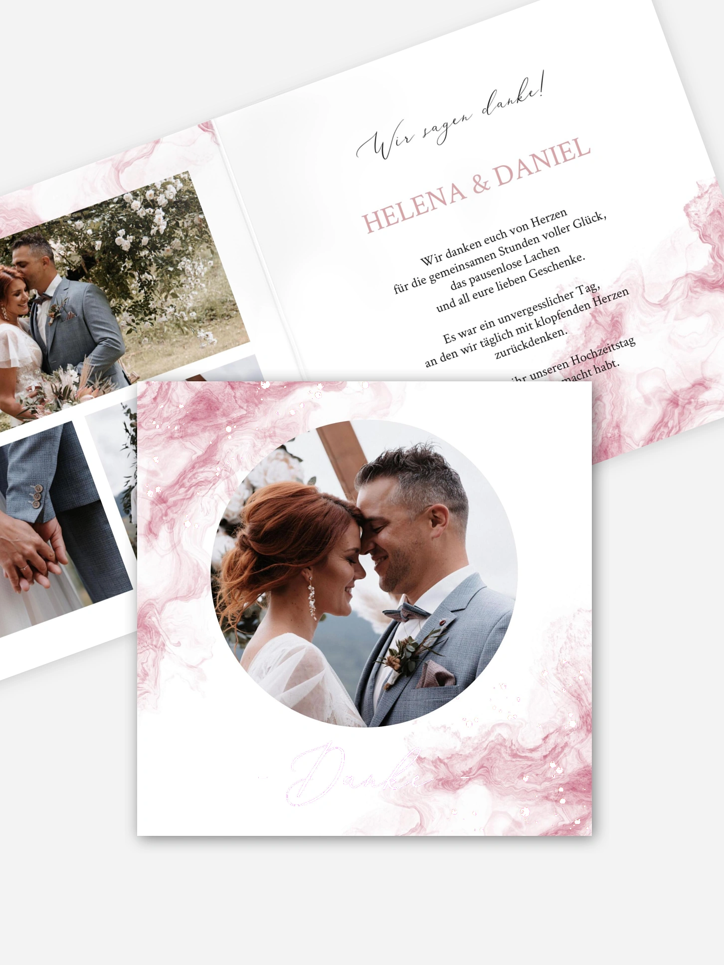 Dankeskarte Hochzeit Rose Marble