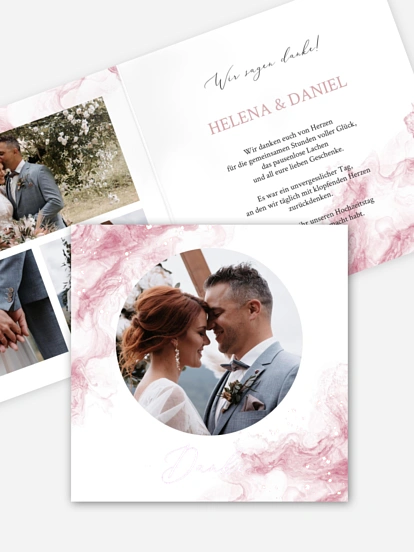 Dankeskarte Hochzeit Rose Marble