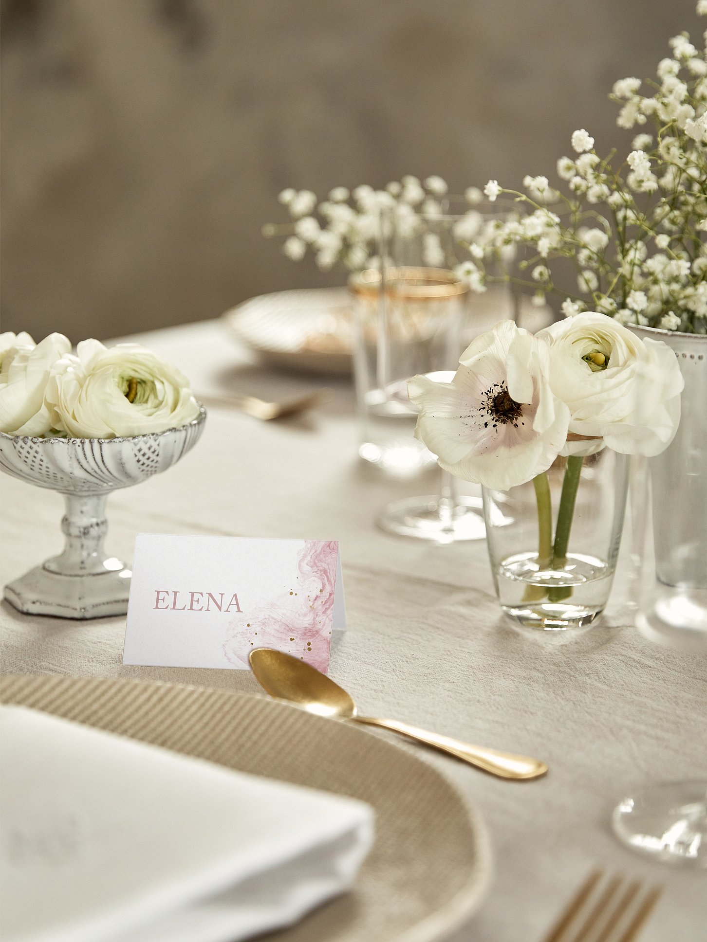 Tischkarte Hochzeit Rose Marble