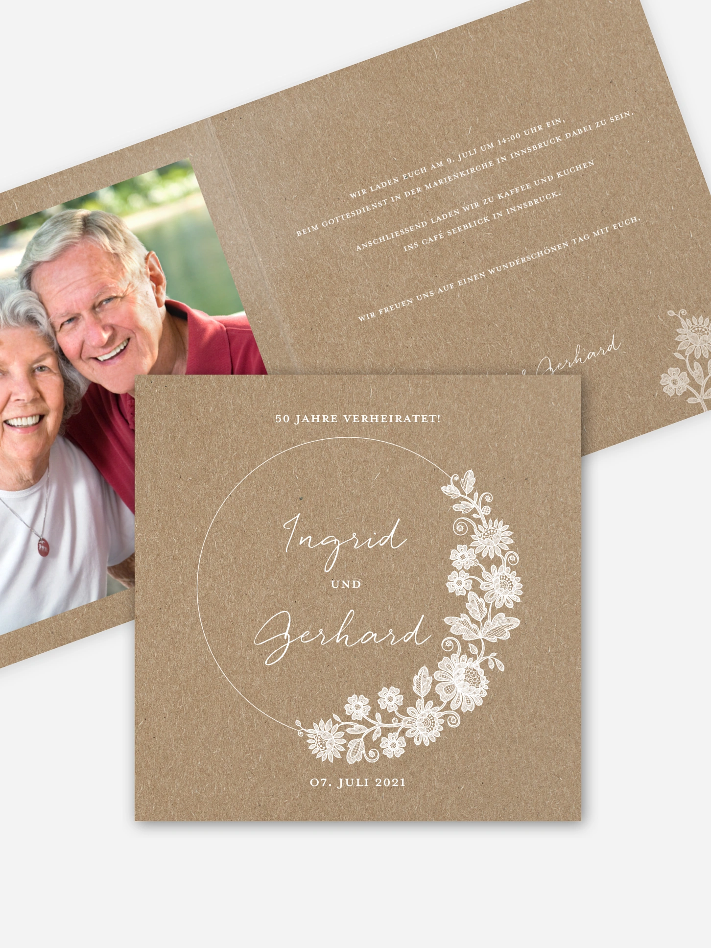 Einladung zur Goldenen Hochzeit Lace Loop Kraftpapier