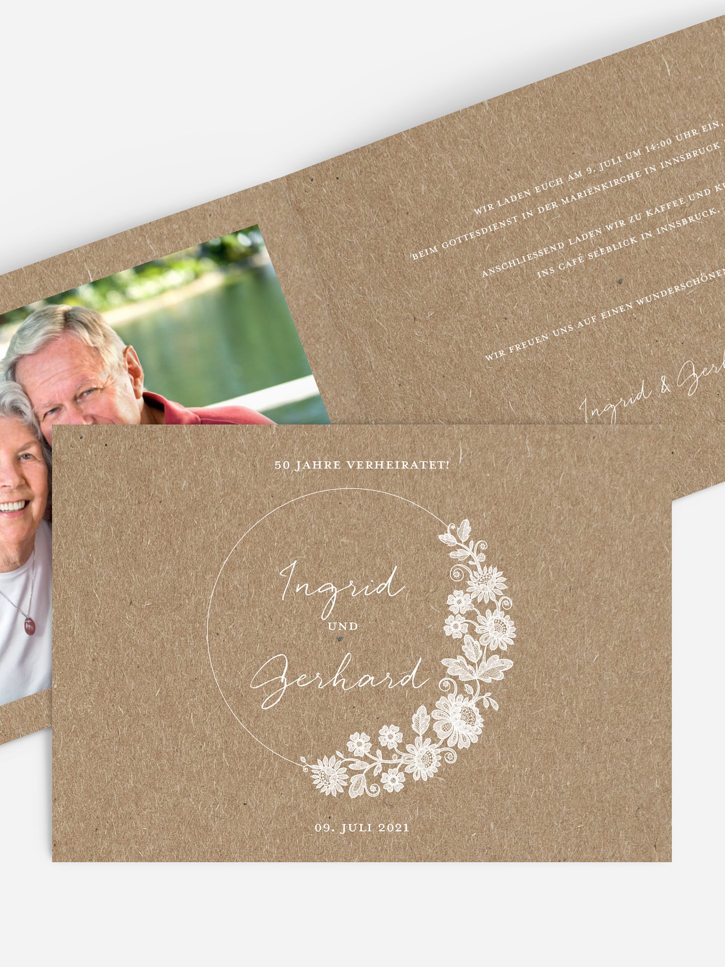 Einladung zur Goldenen Hochzeit Lace Loop Kraftpapier