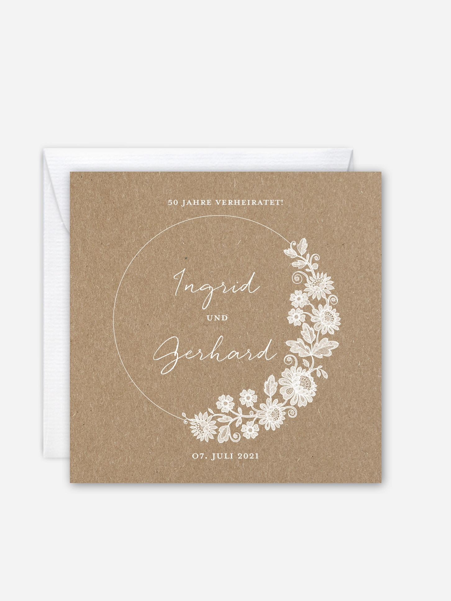 Einladung zur Goldenen Hochzeit Lace Loop Kraftpapier
