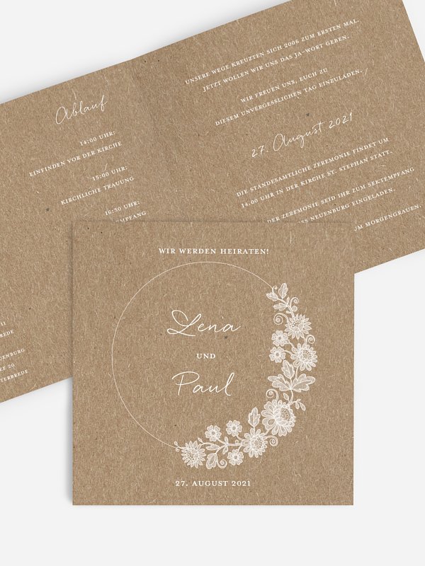 Hochzeitseinladung Lace Loop Kraftpapier